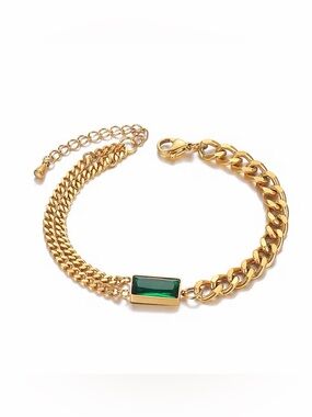 18K Gold Plated Emerald Green Stone Bracelet